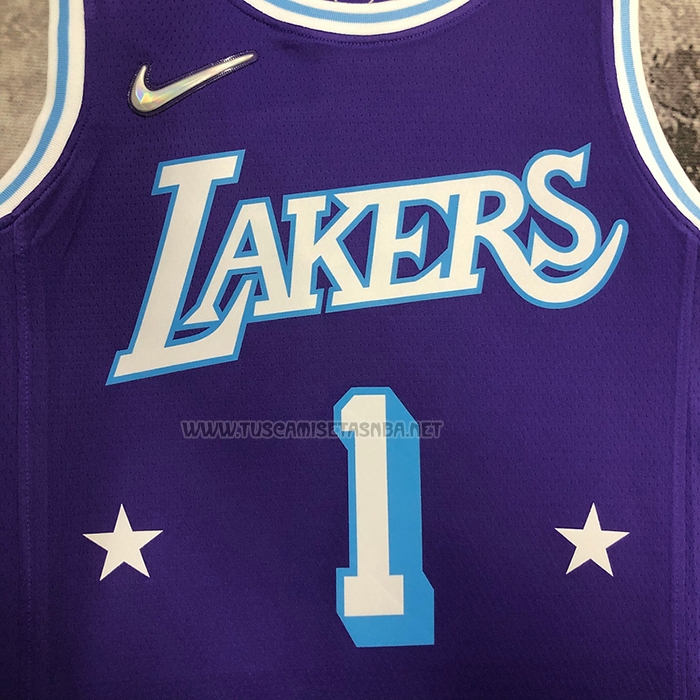 Camiseta NO 1 Los Angeles Lakers Ciudad 2021-22 Violeta D'Angelo Russell